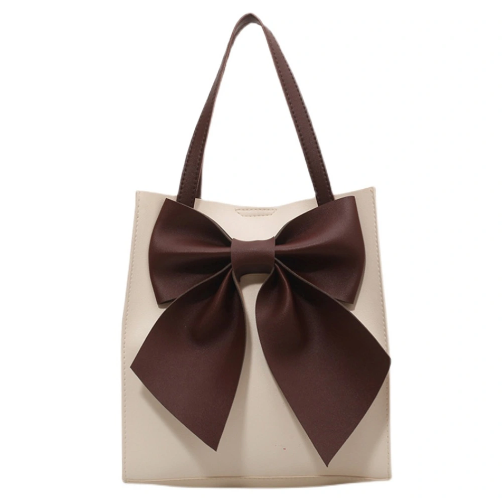 Women Handbag Bowknot Matte Large Capacity Multifunctioanl Fashionable Portable Handle Bag White Base Coffee Bowknot Free Size