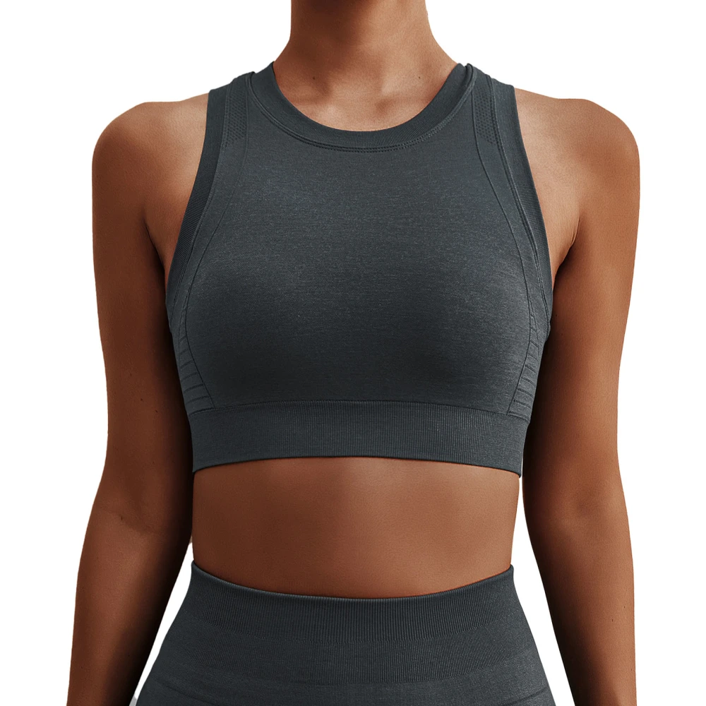 Sports Bra Shockproof Seamless Quick Drying Sleeveless Yoga Bra Vest for Running Fitness Gym Dark Gray M