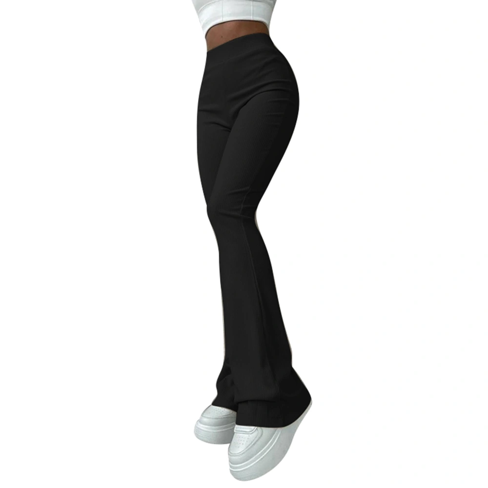 Trousers High Waist Slim Fit Plain Comfortable Breathable Casual Flared Pants for Home Shopping Black L