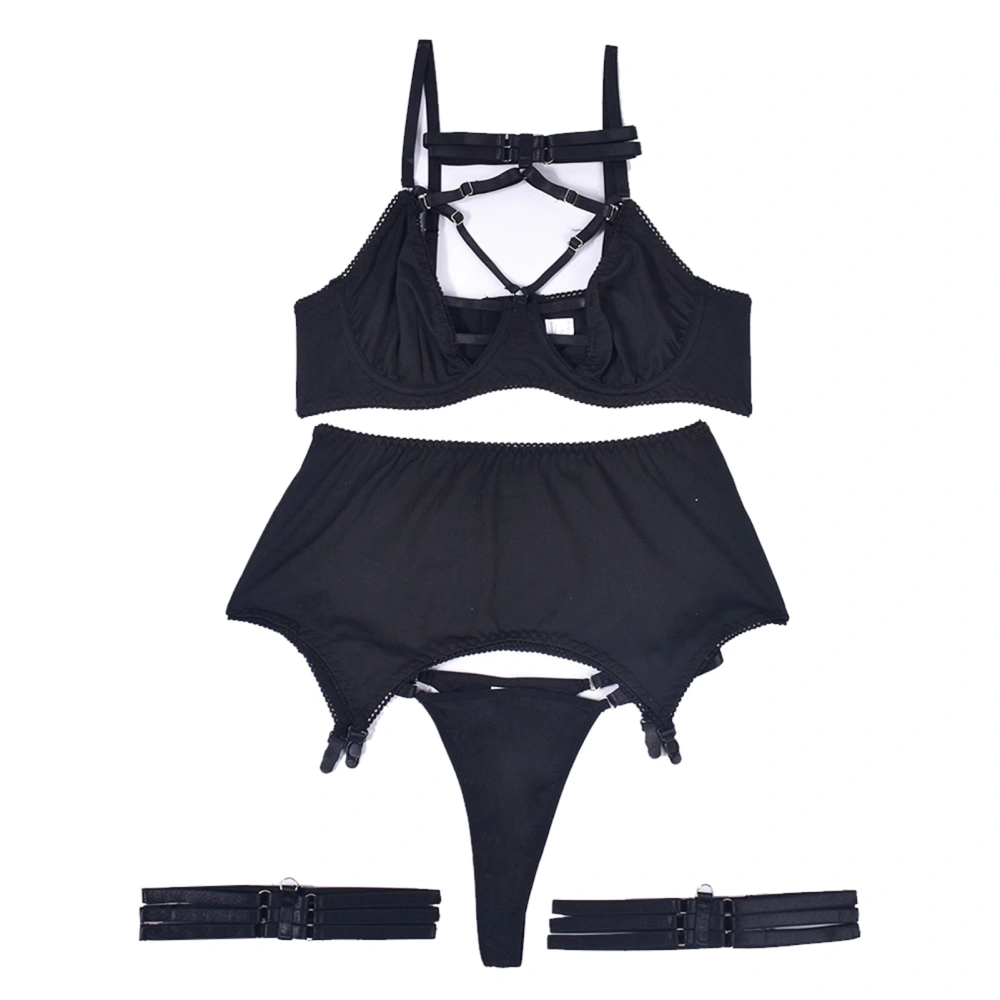 Female Lingerie Suit Stitching Slim Fit Hollow Mesh Women Lingerie Set for Valentine Black Black S