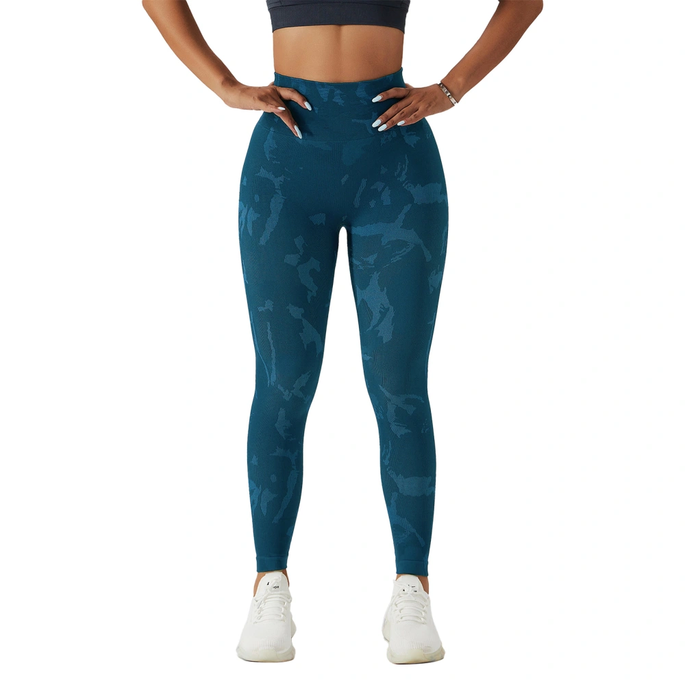 Yoga Leggings High Waist Seamless Full Length Quick Drying Elastic Printed Women Fitness Tight Pants Dark Blue M