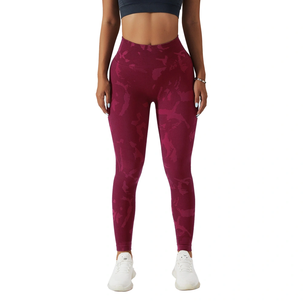 Yoga Leggings High Waist Seamless Full Length Quick Drying Elastic Printed Women Fitness Tight Pants Amaranth L