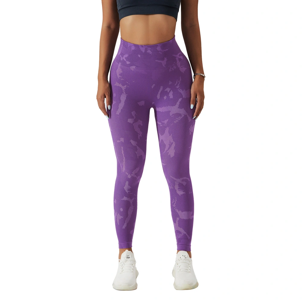 Yoga Leggings High Waist Seamless Full Length Quick Drying Elastic Printed Women Fitness Tight Pants Purple S