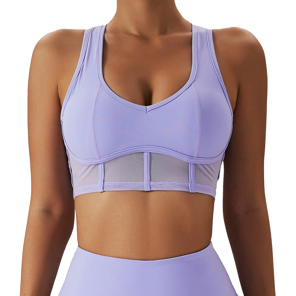 Mesh Sports Bra Quick Drying Backless Sleeveless Breathable Shockproof Elastic Running Bra with Chest Pad Purple S