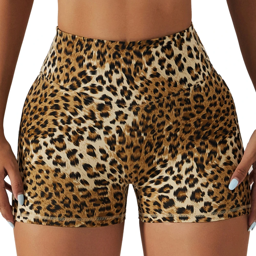 Leopard Yoga Shorts High Waisted Butt Lifting Fitness Athletic Workout Running Shorts for Running Pilates Tennis Brownish Yellow M