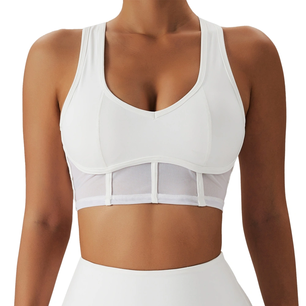 Mesh Sports Bra Quick Drying Backless Sleeveless Breathable Shockproof Elastic Running Bra with Chest Pad White M