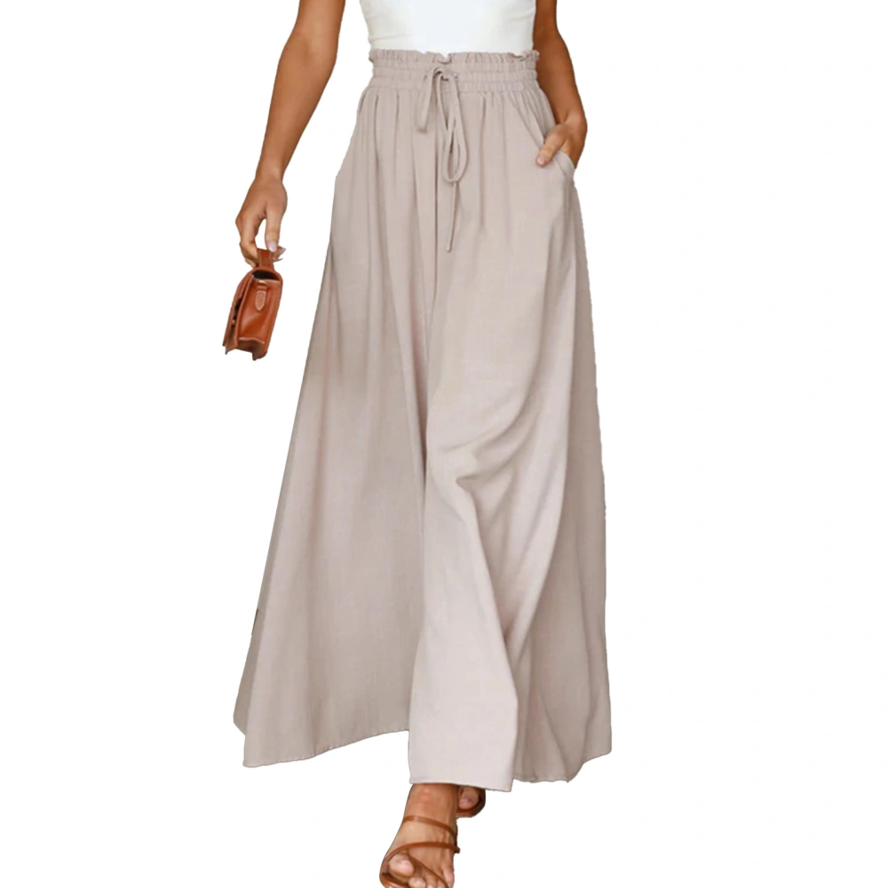 Wide Leg Drawstring Pants Elastic with Side Pocket Comfortable High Waisted Loose Pants for Women Apricot S