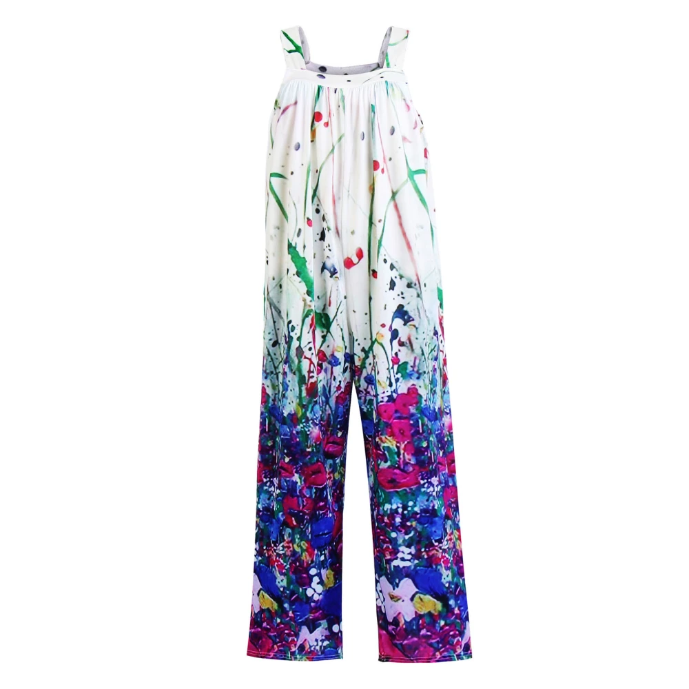 Print Loose Overalls Wide Leg Fashion Casual Comfortable Sleeveless Print Loose Jumpsuit for Women White S