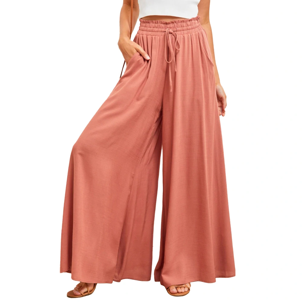 Wide Leg Drawstring Pants Elastic with Side Pocket Comfortable High Waisted Loose Pants for Women Tangerine S