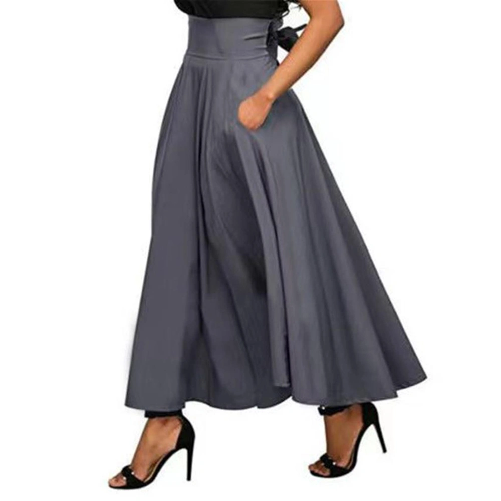 Women Maxi Skirt Pure Color Bow Belt Fashionable Elegant Female Maxi Skirt for Dating Outdoor Dark Gray 3XL