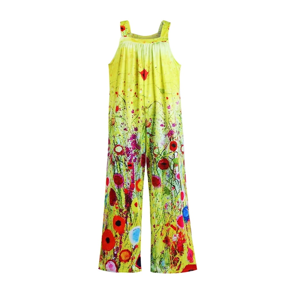 Print Loose Overalls Wide Leg Fashion Casual Comfortable Sleeveless Print Loose Jumpsuit for Women Yellow S