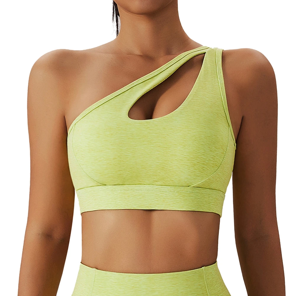 Women Sports Bra Single Shoulder Strap Hollow Up Pure Color Quickly Drying Elastic Workout Bra Green S