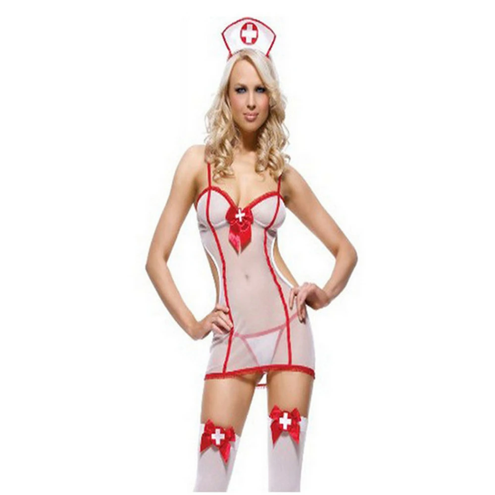 Nurse Uniform Lingerie Comfortable Soft Mesh Design Women Lingerie Cosplay Outfit White One Size Fits All