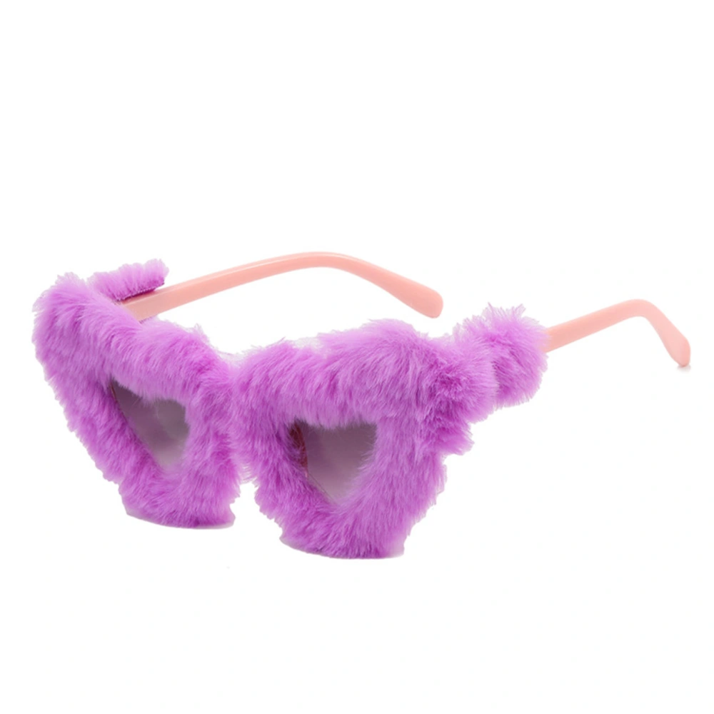 Plush Fuzzy Glasses Heart Shaped Cute Soft Fashionable Fur Sunglasses for Women Girls Pink Frame with Purple Plush