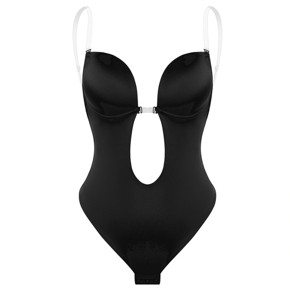 Bodysuit Shapewear Women Deep V Neck Backless Transparent Shoulder Strap Fitness Leotard Black XL