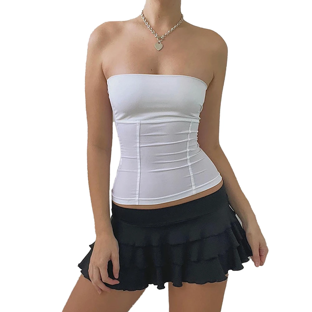 Women Sleeveless Tube Top Minimalist Casual Breathable Strapless Tube Top for Girls White M