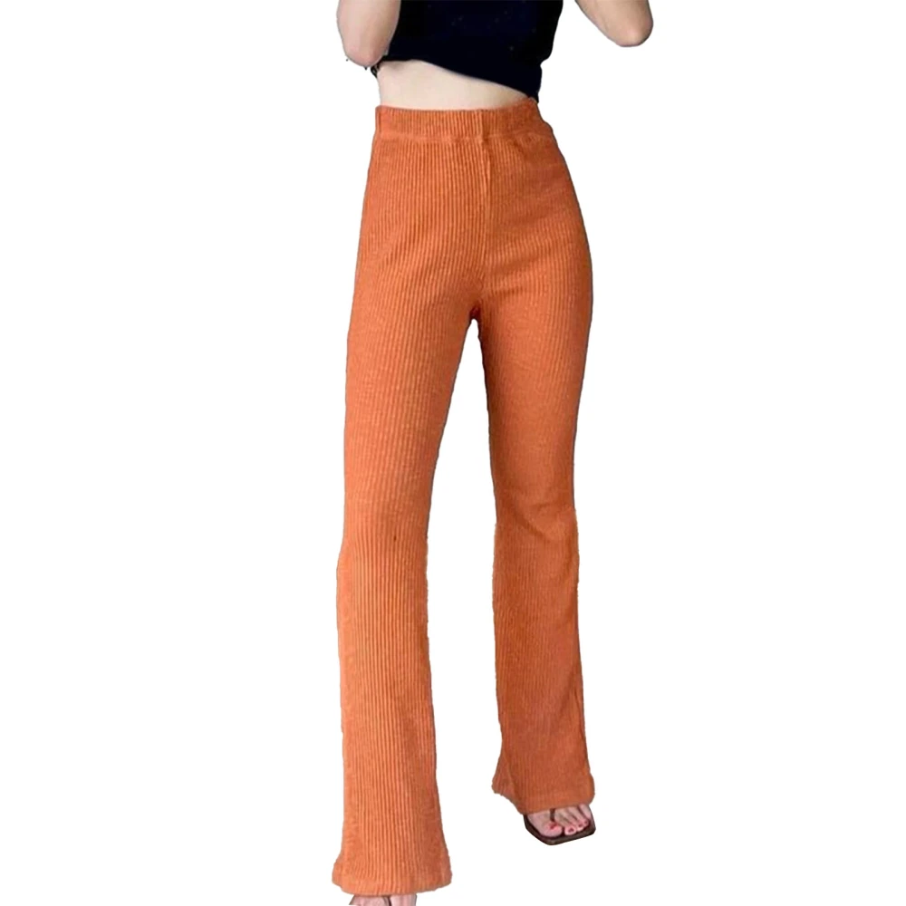 Women Flare Pants High Waisted Pure Color Long Stripes Bell Bottom Lounge Trousers for Daily Party Work Orange M