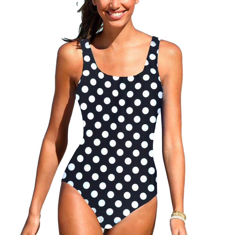 Women Tankini Bathing Suits One Piece U Neck Criss Cross Back Stretchy Breathable Swimsuit Black Dots XL