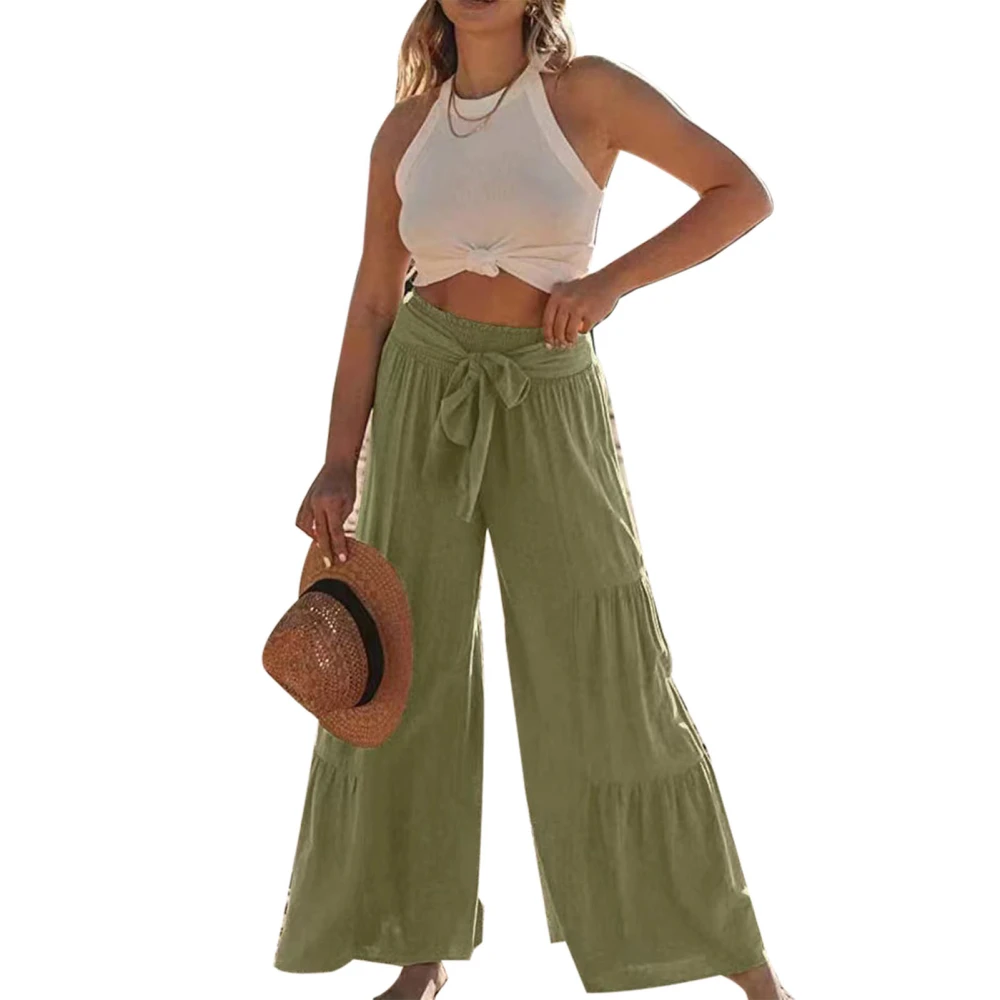 Ruffle Wide Leg Pants Pure Color Casual Fit Tie Fashionable Long Ruffle Trousers for Women Dating OD Green S