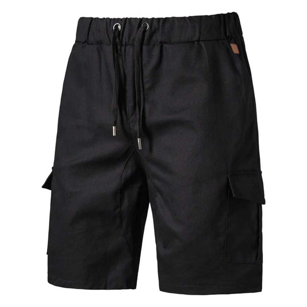 Men Fifth Sports Pants Drawstring Closure Elastic Waist Casual Style Summer Shorts for Daily Wear Black L