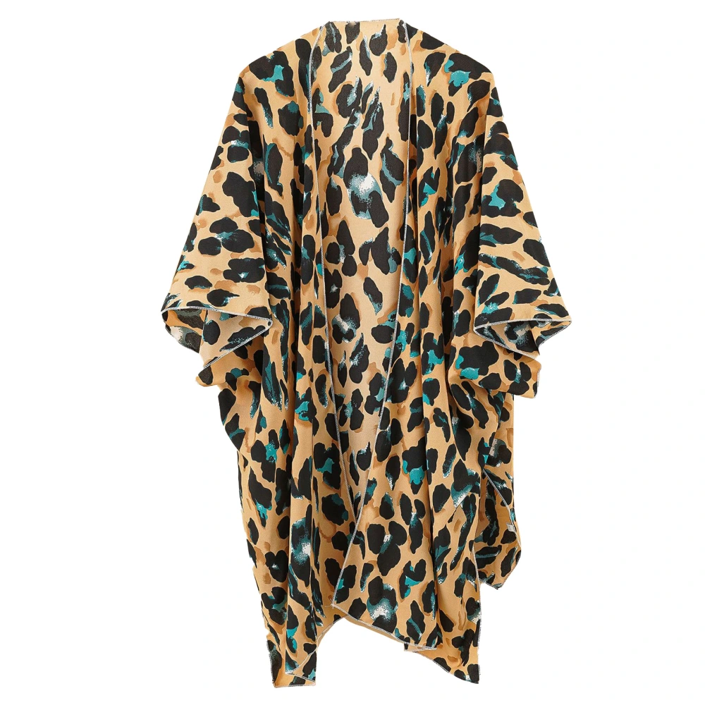 Women Kimono Loose Half Sleeve Leopard Print Slit Hem Vivid Colors Beach Cover Up for Hot Spring Sunbath Seaside khaki Average Size