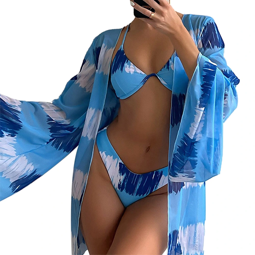 Women Bikini Set Exquisite Print Women Swimwear Bathing Suit for Swimming Beach Parties Blue M