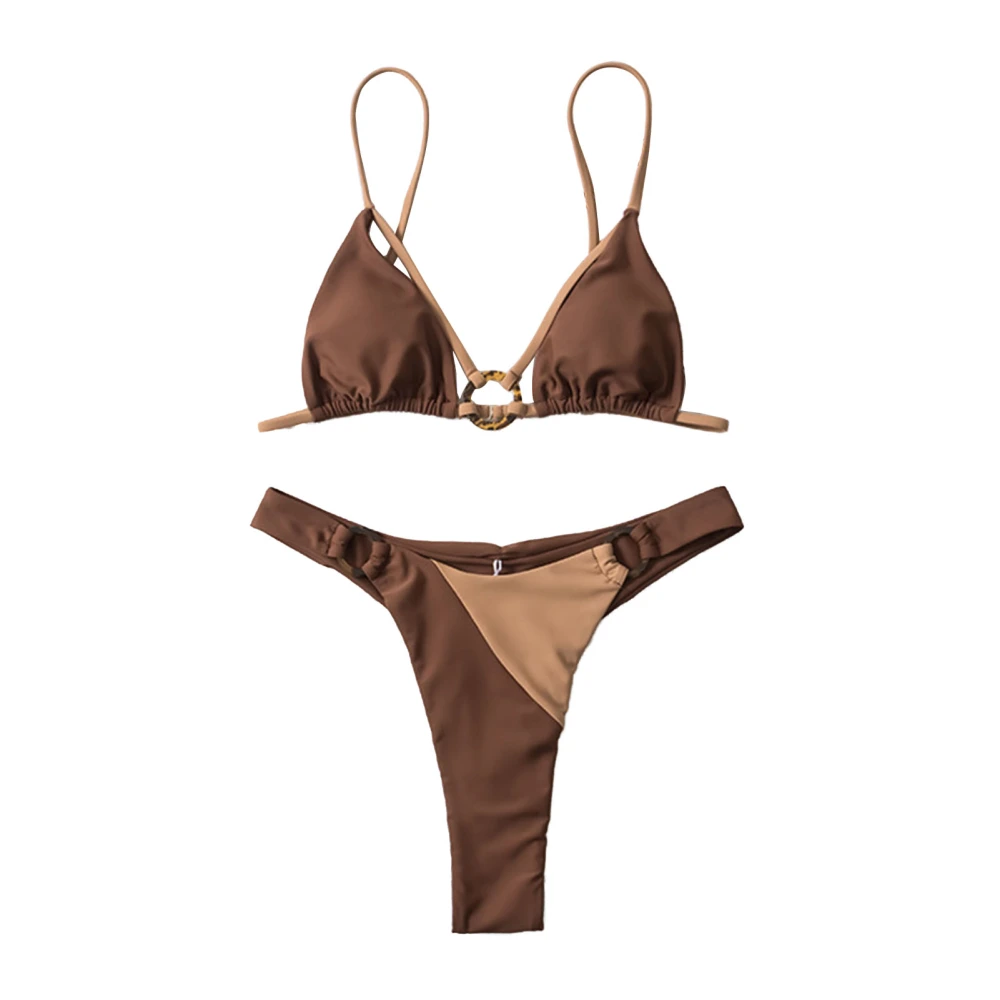 Women Swimsuit Splicing Backless Hollow Style Erogenous Fashionable Lightweight Breathable Casual Split Bathing Suits for Beach Brown S