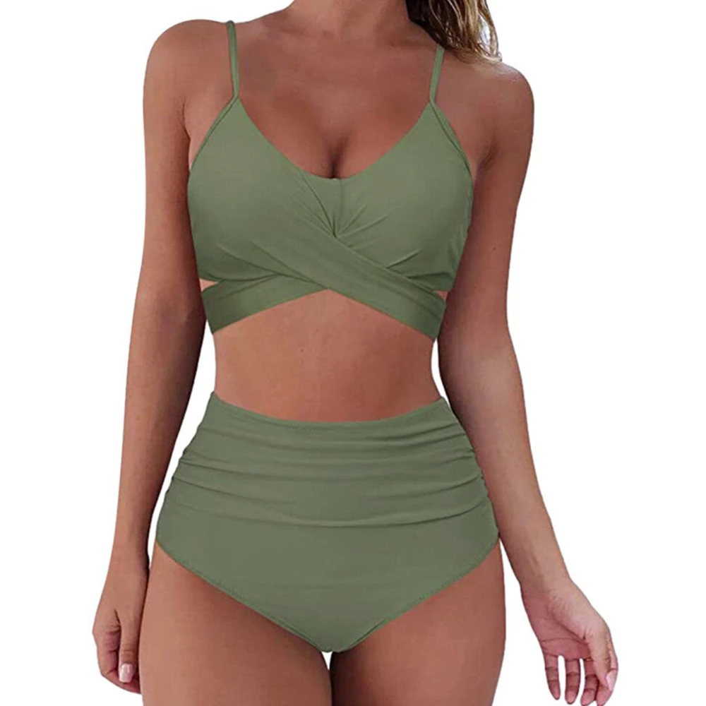 Two Piece Bikini High Waist Backless Comfortable Fashionable Tight Bikini for Beaches Surfing Swimming Pools Green XXL