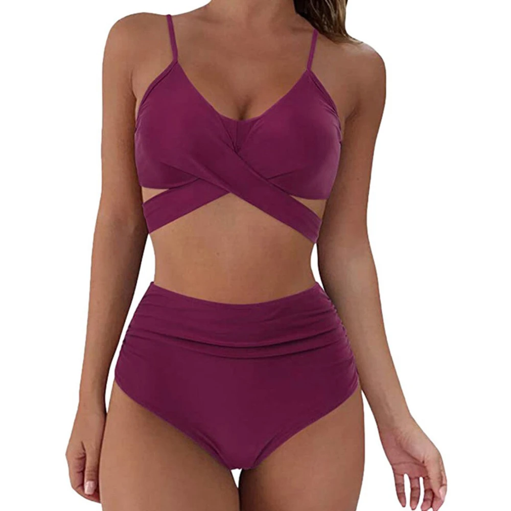 Two Piece Bikini High Waist Backless Comfortable Fashionable Tight Bikini for Beaches Surfing Swimming Pools Purple XL