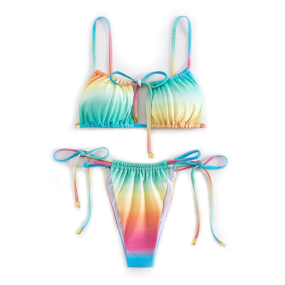 Two Piece Swimsuit Strap Decoration Women Bikini Swimwear Set Split Type Swimming Suit Colorful S