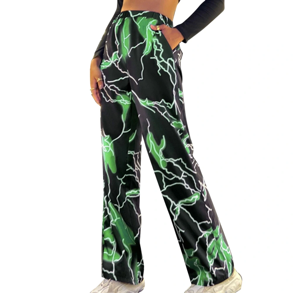 Women Fashionable Graphic Print Pants High Waist Straight Female Dance Wide Leg Pants Sweatpants Green L