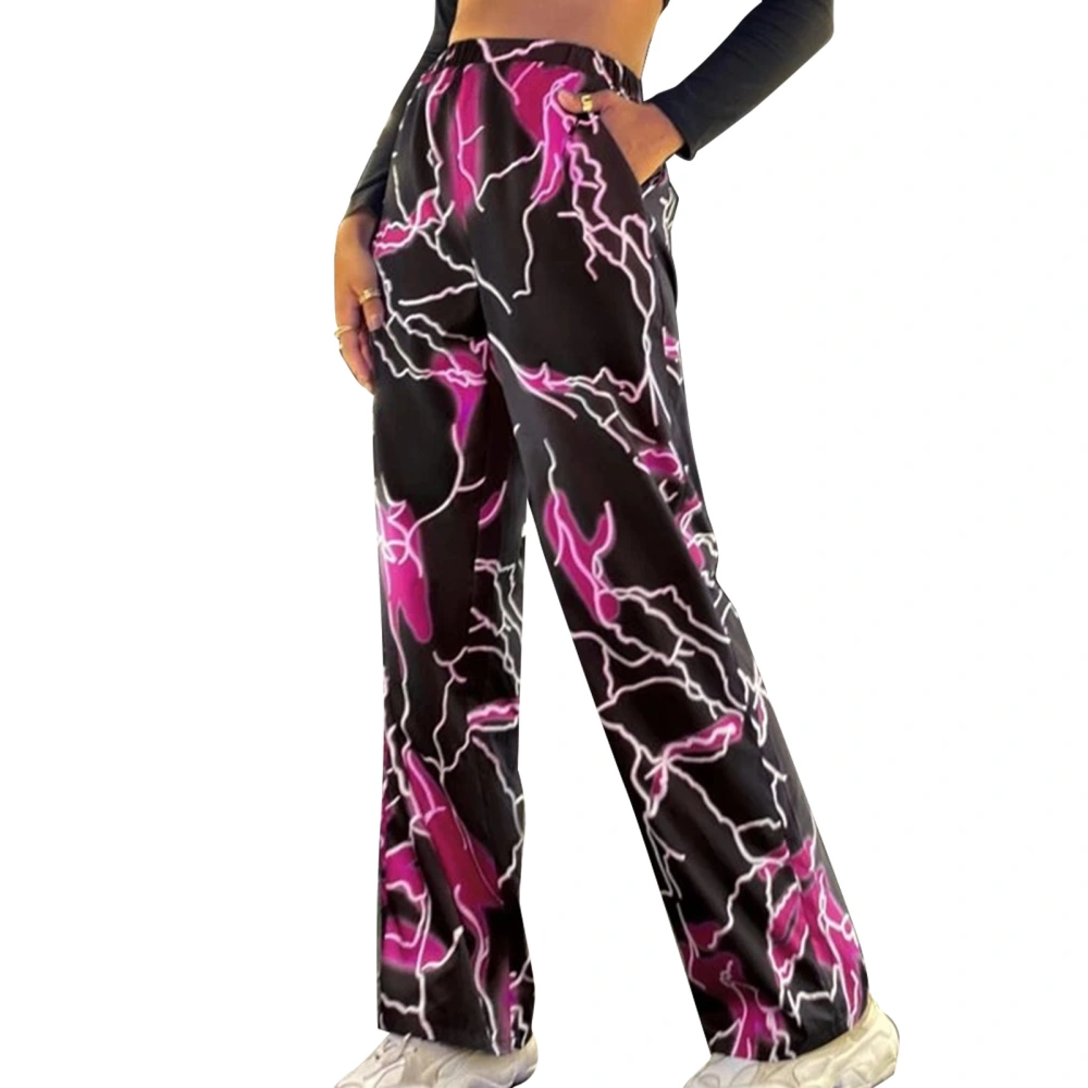 Women Fashionable Graphic Print Pants High Waist Straight Female Dance Wide Leg Pants Sweatpants Pink XL