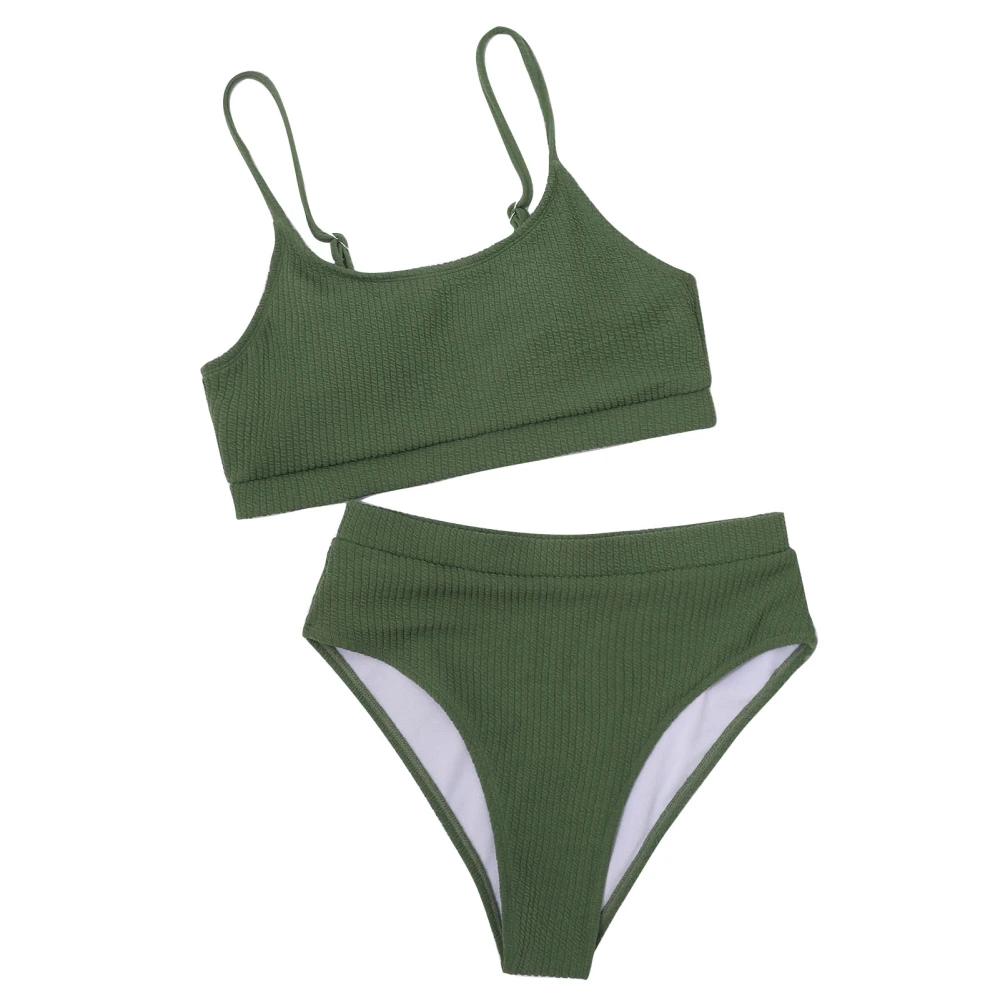 Two Piece Bathsuit Rib High Waist Pure Color Strap Slim Fit Fashionable Two Piece Bikini for Women OD Green XL