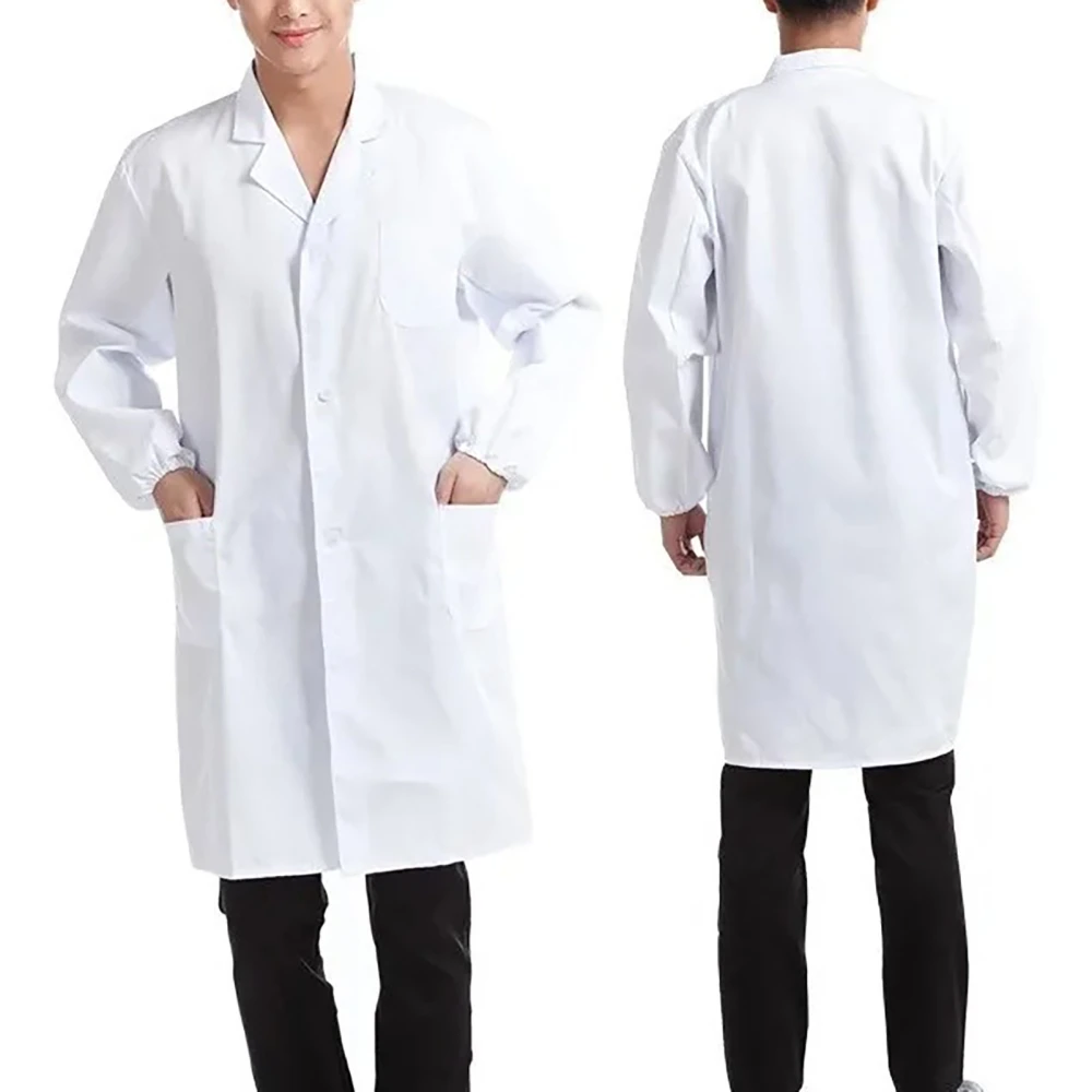 Professional Laboratory Coat Men Women Soft Cotton Long Sleeve Dental Hospital White Coat Cotton Elastic Cuffs M