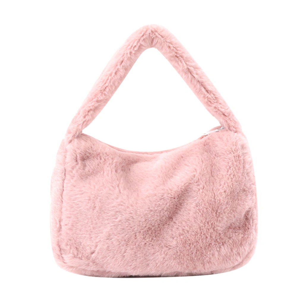 Women Plush Tote Bag Simple Shoulder Armpit Bag Large Capacity Casual Handbag for Daily Shopping Pink One Size