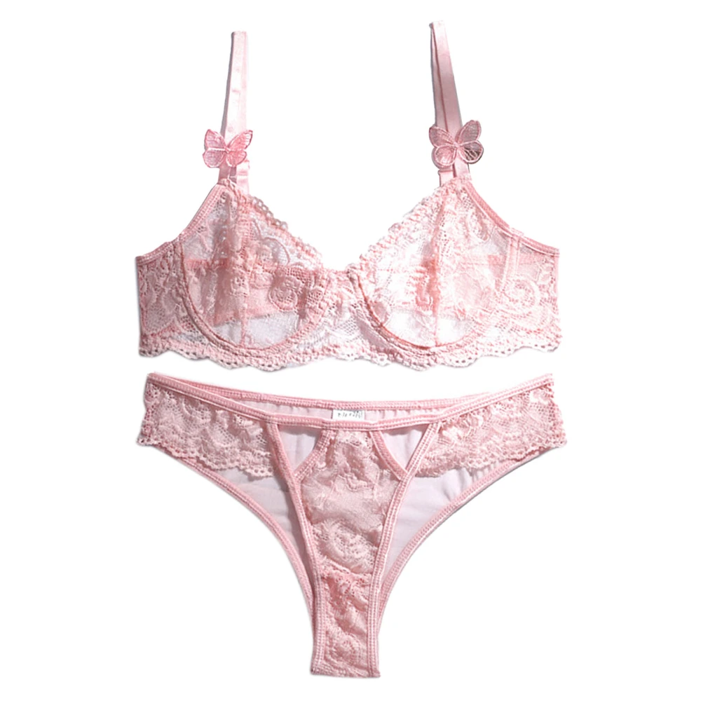 Lace Lingerie Set Fashionable Cute Sweet Two Piece Lace Bra Panty Set for Honeymoons Valentine Day Anniversaries Pink M