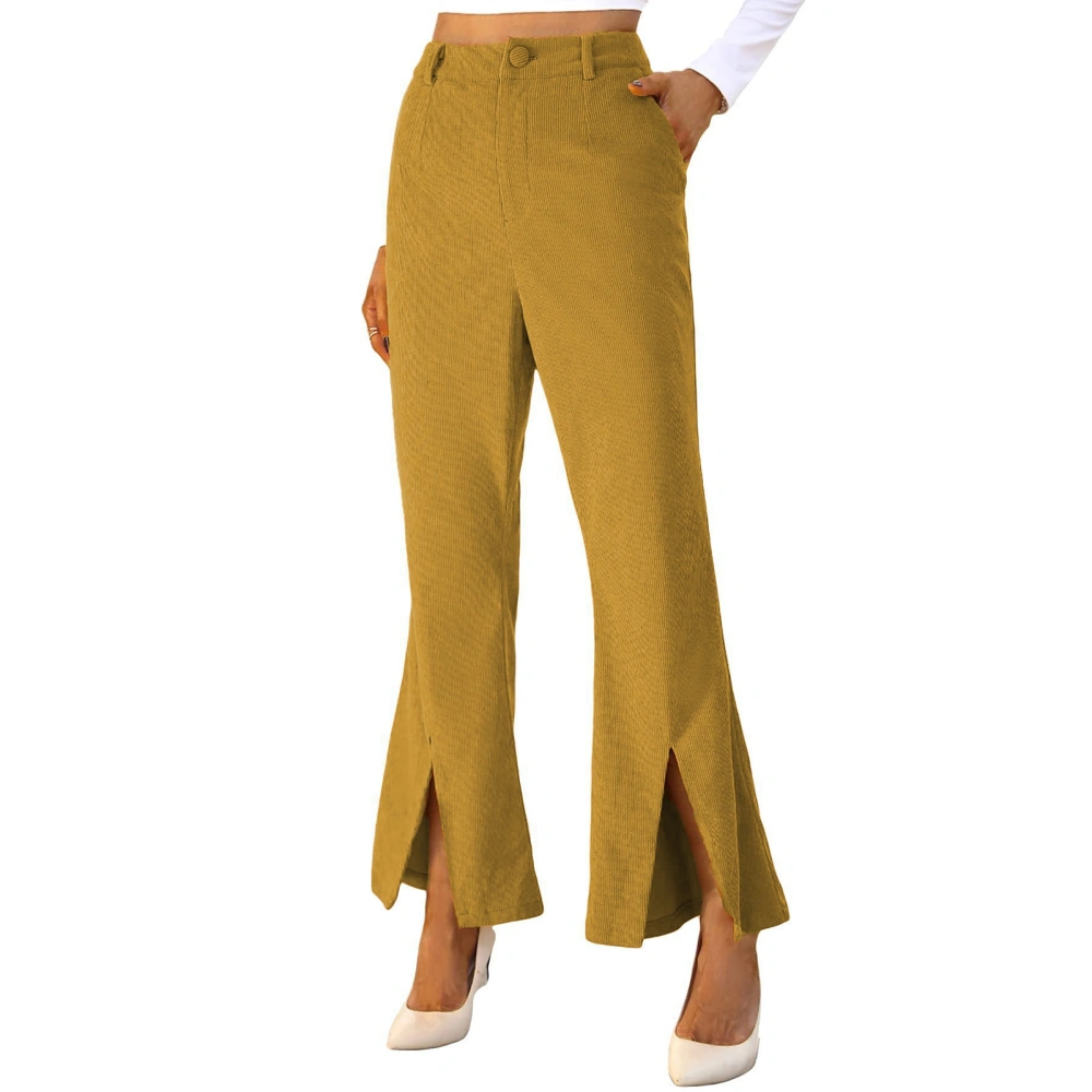 Women Slacks Split Hem High Waist Plain Color Wide Leg Stretchy Loose Pants for Female khaki XL