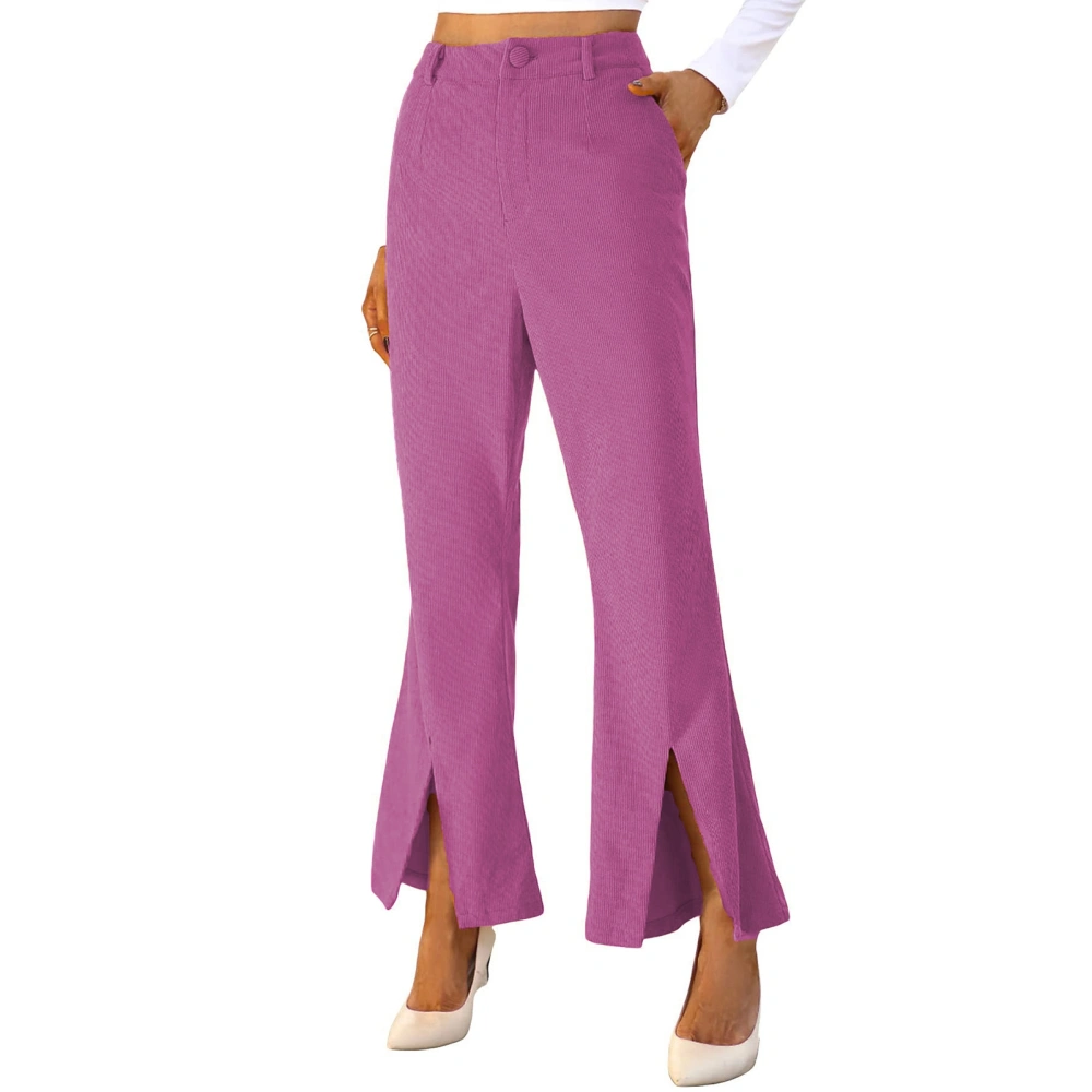 Women Slacks Split Hem High Waist Plain Color Wide Leg Stretchy Loose Pants for Female Purple M