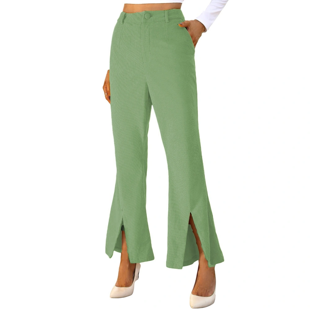 Women Slacks Split Hem High Waist Plain Color Wide Leg Stretchy Loose Pants for Female Green XL