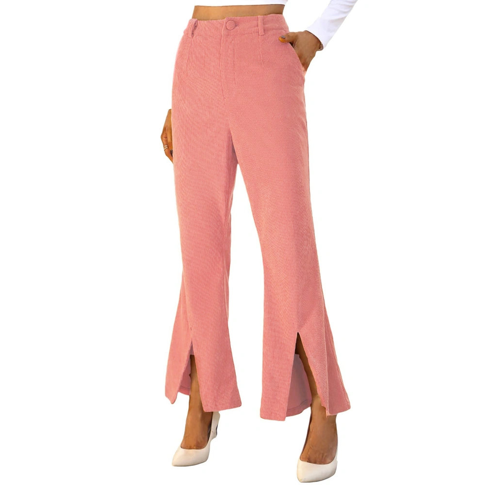 Women Slacks Split Hem High Waist Plain Color Wide Leg Stretchy Loose Pants for Female Pink L