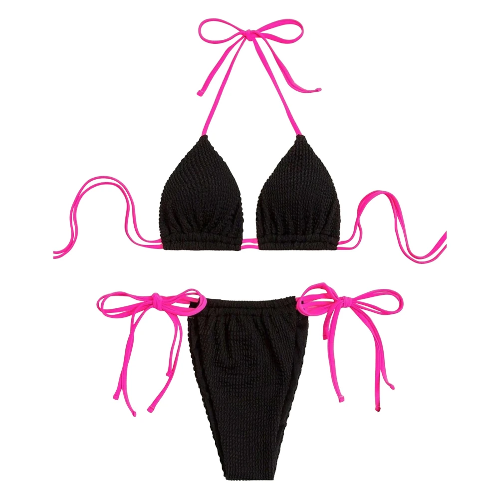 Two Piece Swimsuit Fashionable Erogenous Tight Bikini Removable Cups for Beaches Surfing Swimming Pools Black S US 4‑6