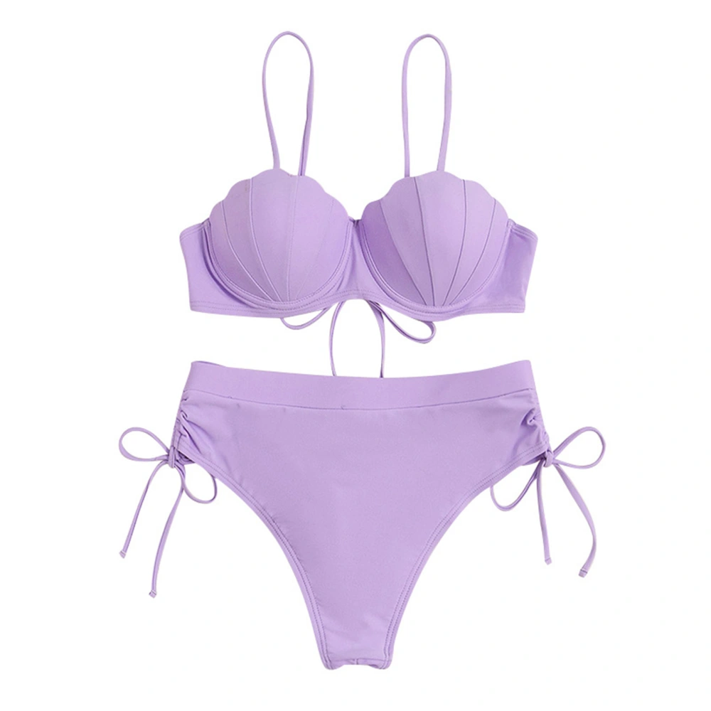 Women Bikini Set Fashionable Elegant Pure Color Spaghetti Strap Top Bow Tie 2 Piece Swimsuit Bathing Suit Purple M