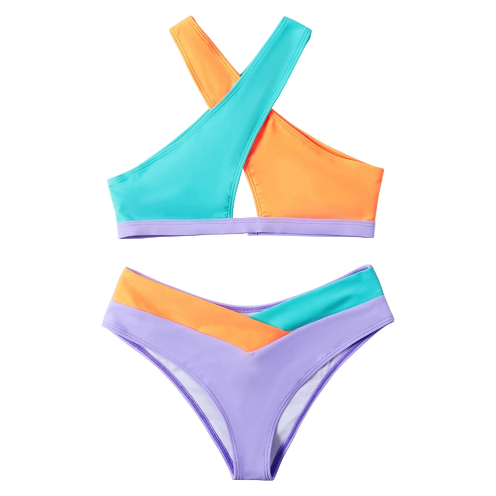 Women Swimwear High Waist Color Blocking Crisscross Two Piece Swimsuit Bikini Bathing Suit for Beach Parties Swimming Color Blocking 3 L