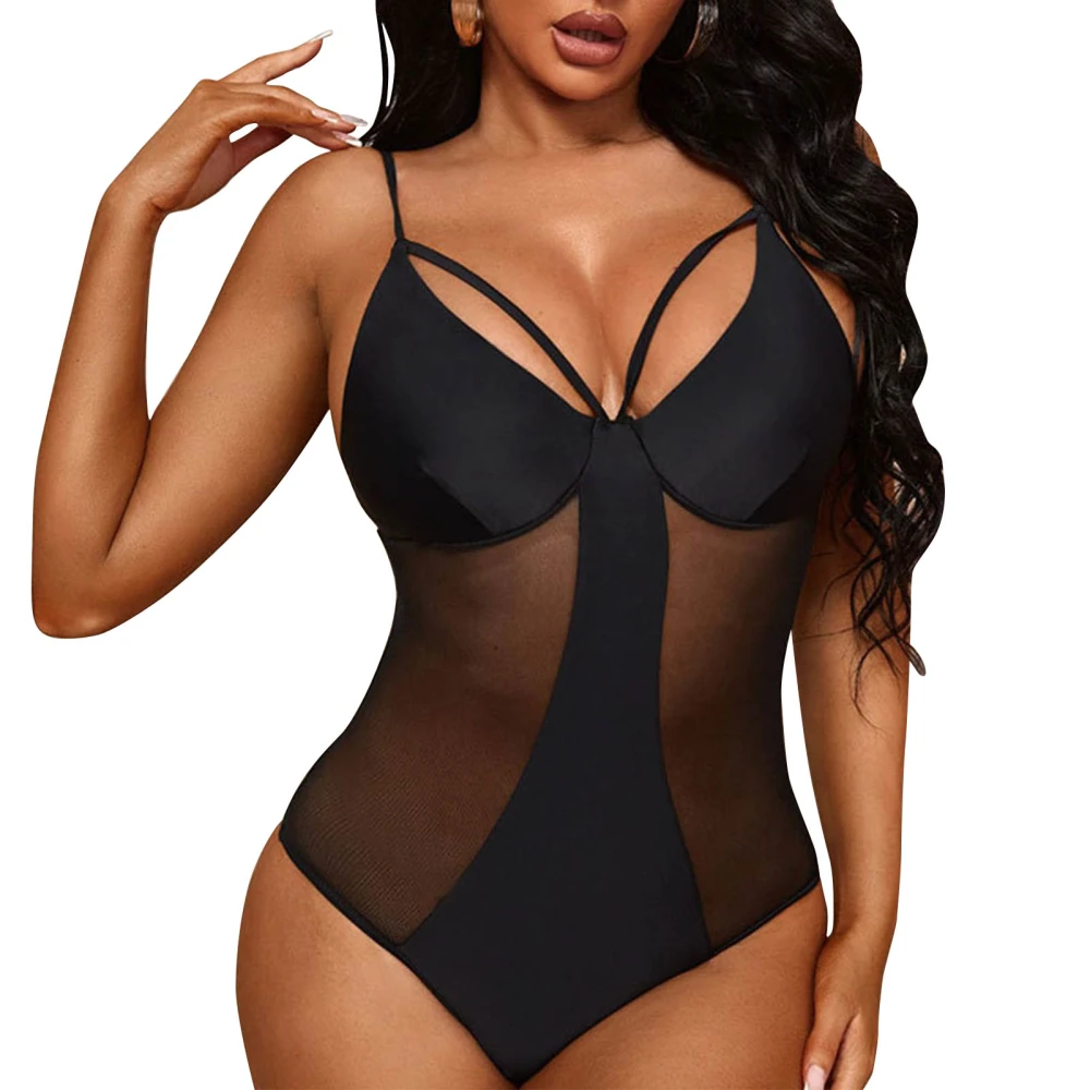 Mesh One Piece Bathing Suit Charming Hollow Out Mesh Patchwork Women One Piece Bikini for Beach Black M