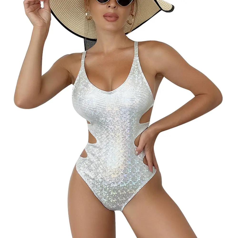 One Piece Bathing Suits Hollow Design Regulable Shoulder Straps Erogenous Casual Swimsuit with Chest Pads for Summer White L