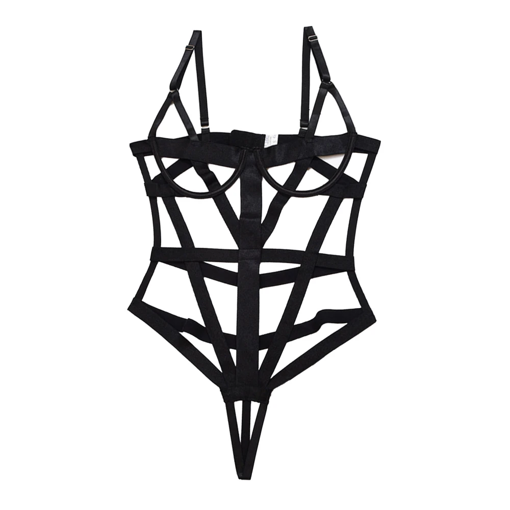 Women Full Strappy Lingerie Cross Strap Cut Out Adjustable Belts One Piece Harness Full Lingerie for Honeymoon Black S