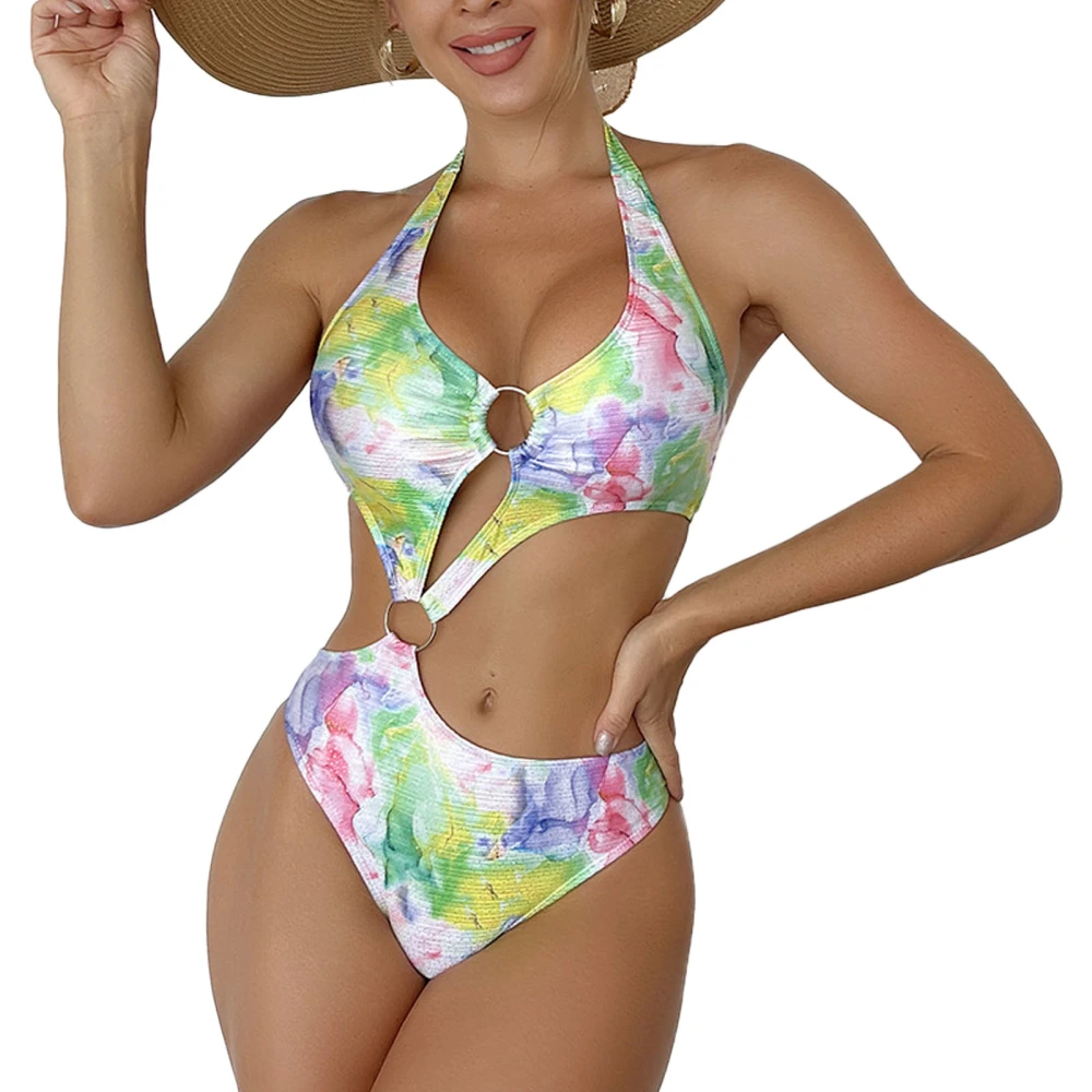 One Piece Swimsuit Halterneck Cutout Design Fashionable One Piece Bathing Suit Women Swimwear Green XXL