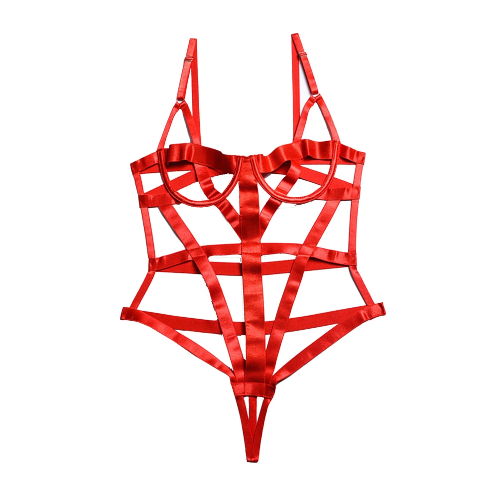 Women Full Strappy Lingerie Cross Strap Cut Out Adjustable Belts One Piece Harness Full Lingerie for Honeymoon Red S