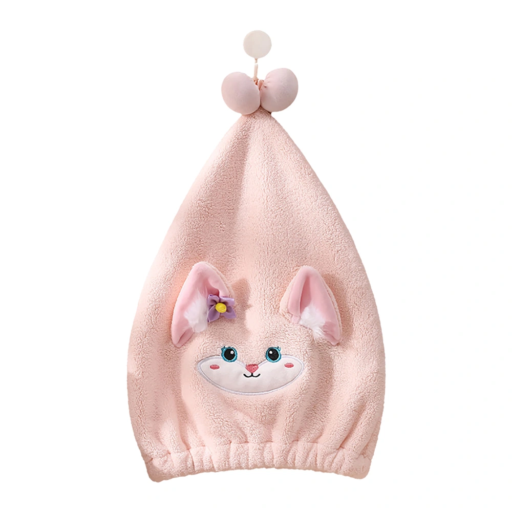 Hair Drying Towels Fast Drying Soft Absorbent Cute Cartoon Coral Velvet Microfiber Hair Drying Hat for Shower Spa Fox Pink