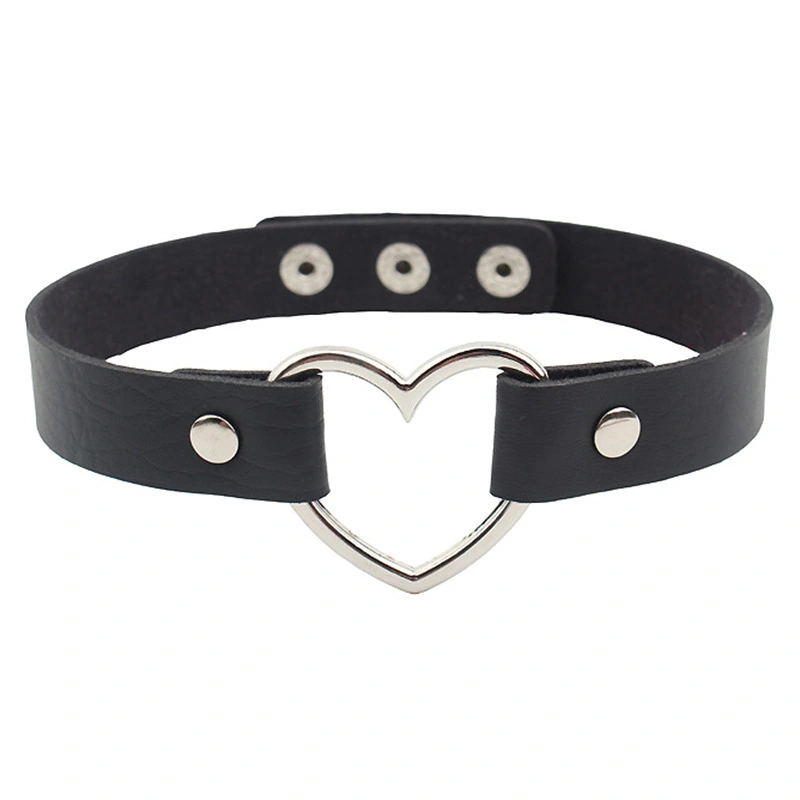 Love Heart Choker Collar PU Leather Adjustable Punk Choker Necklace Collar for Girls Black